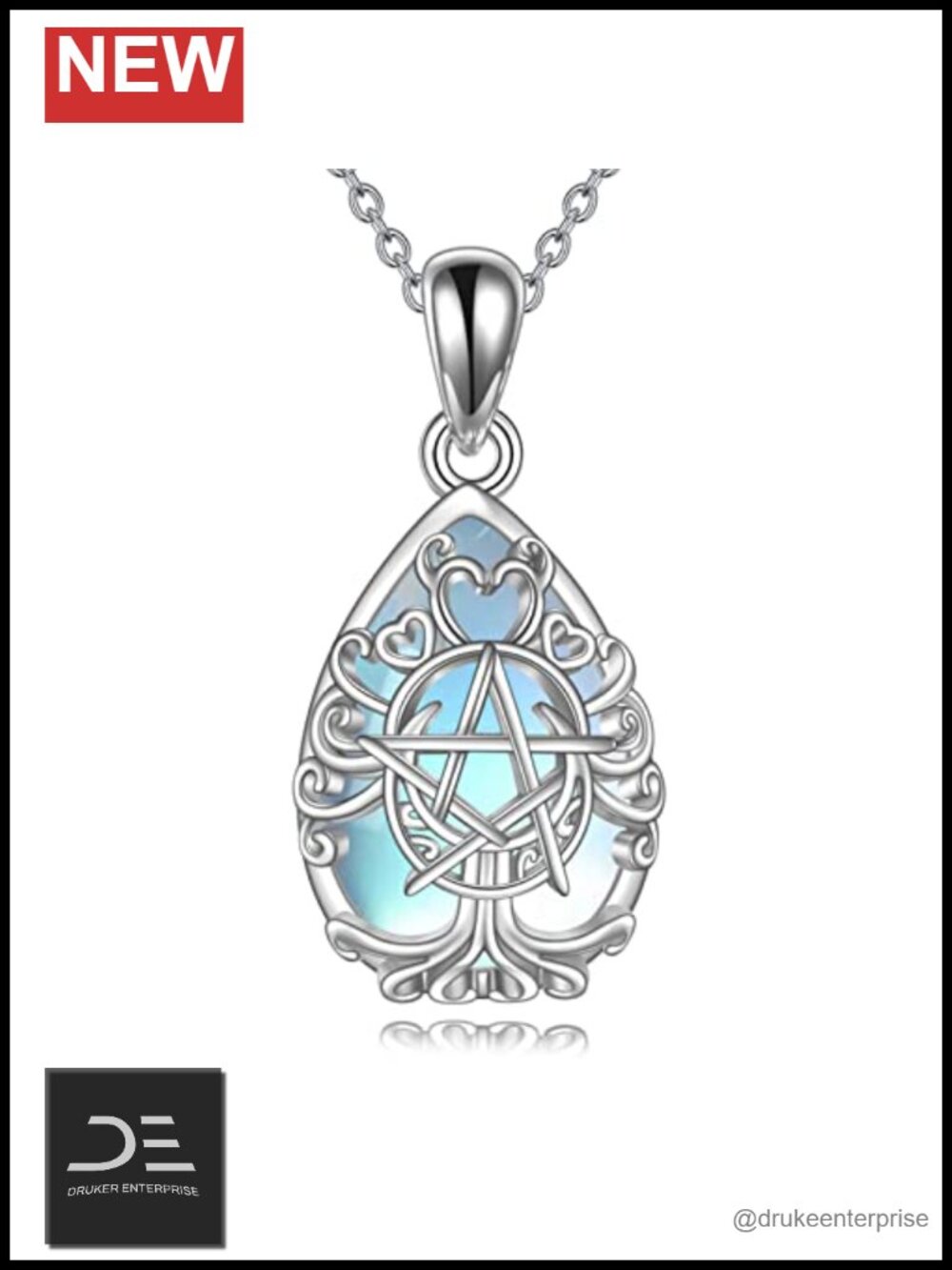 Triple Moon Goddess Pendant Necklace 925 Sterling Silver Wiccan Pagan Amulet 18